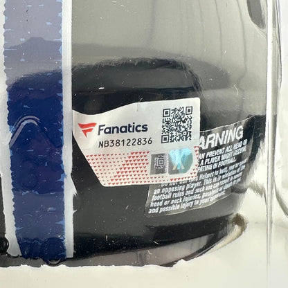 Black helmet with Fanatics branding and a QR code, inside a clear plastic packaging.