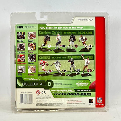 NFL action figure packaging with player images and team logos on a white background