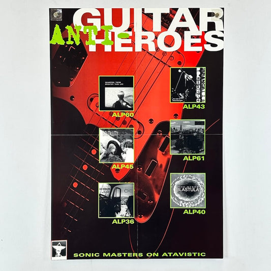 Guitar Heroes album cover with red guitar design and black background