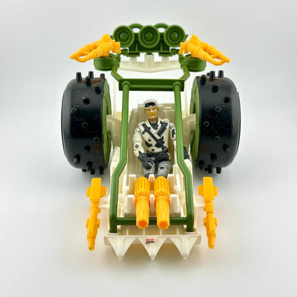 Toy vehicle with a figure inside on a white background