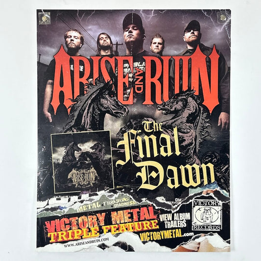 Promotional poster for 'Arise and Run' with band members and album details.