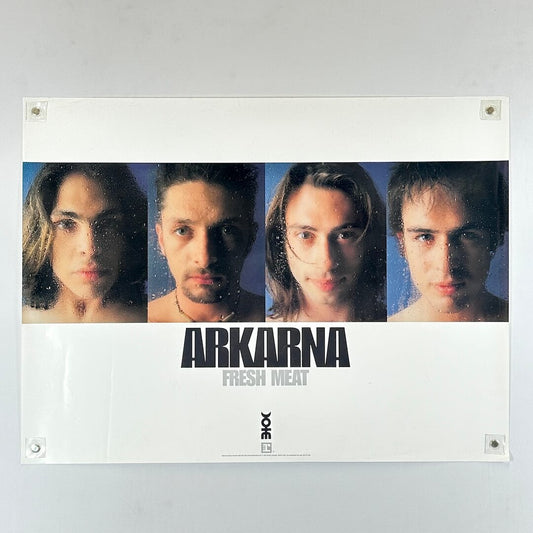 Poster with four individuals' faces and 'ARKARNA Fresh Meat' text on a white background