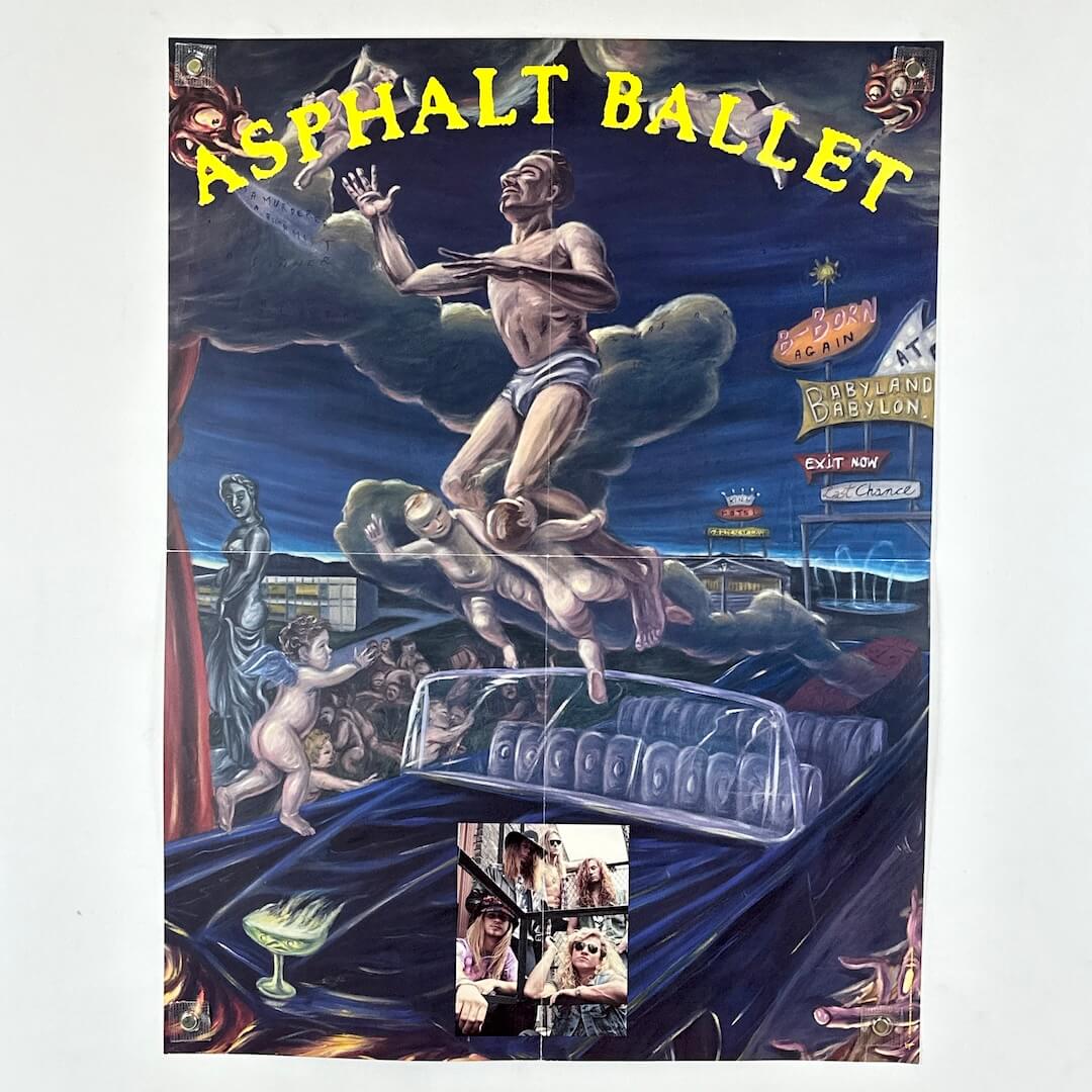 Poster of album cover for 'Asphalt Ballet' with a stylized illustration of a person on roller skates and various elements.