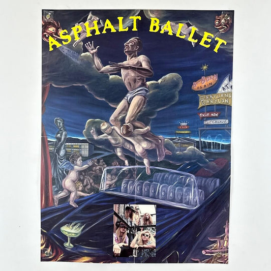 Poster of album cover for 'Asphalt Ballet' with a stylized illustration of a person on roller skates and various elements.