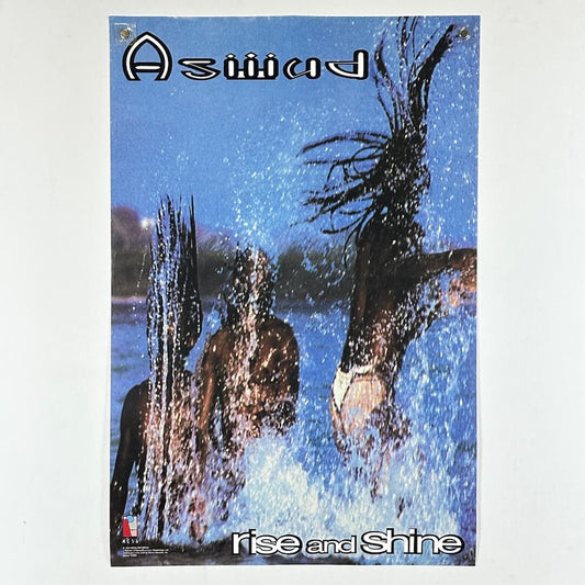 Poster with a nature scene and text 'Aswad' and 'Rise and Shine' on a white background