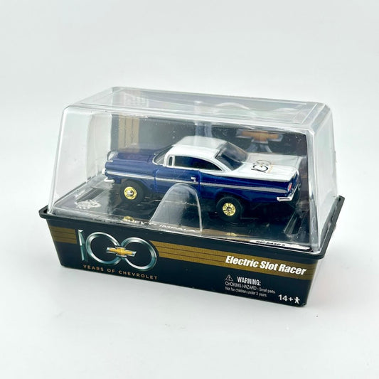 Model car in a clear plastic display case with Chevrolet branding on a white background