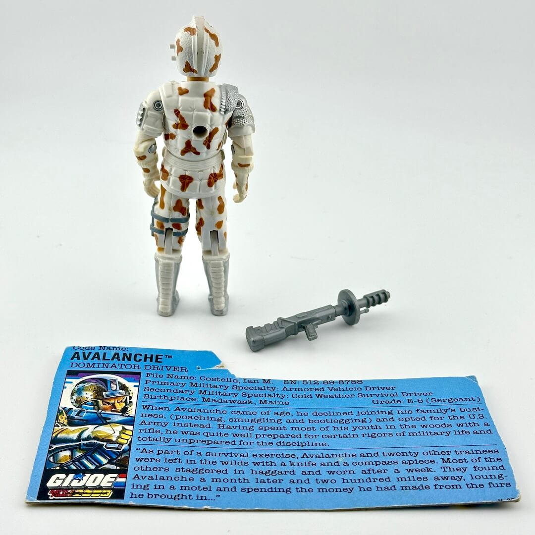 G.I. Joe action figure with accessories and character card on a white background