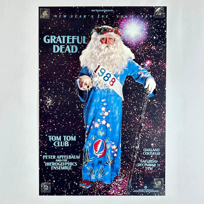 Poster for Grateful Dead concert with Father Time as central image against starry background, with text in blue around him. 