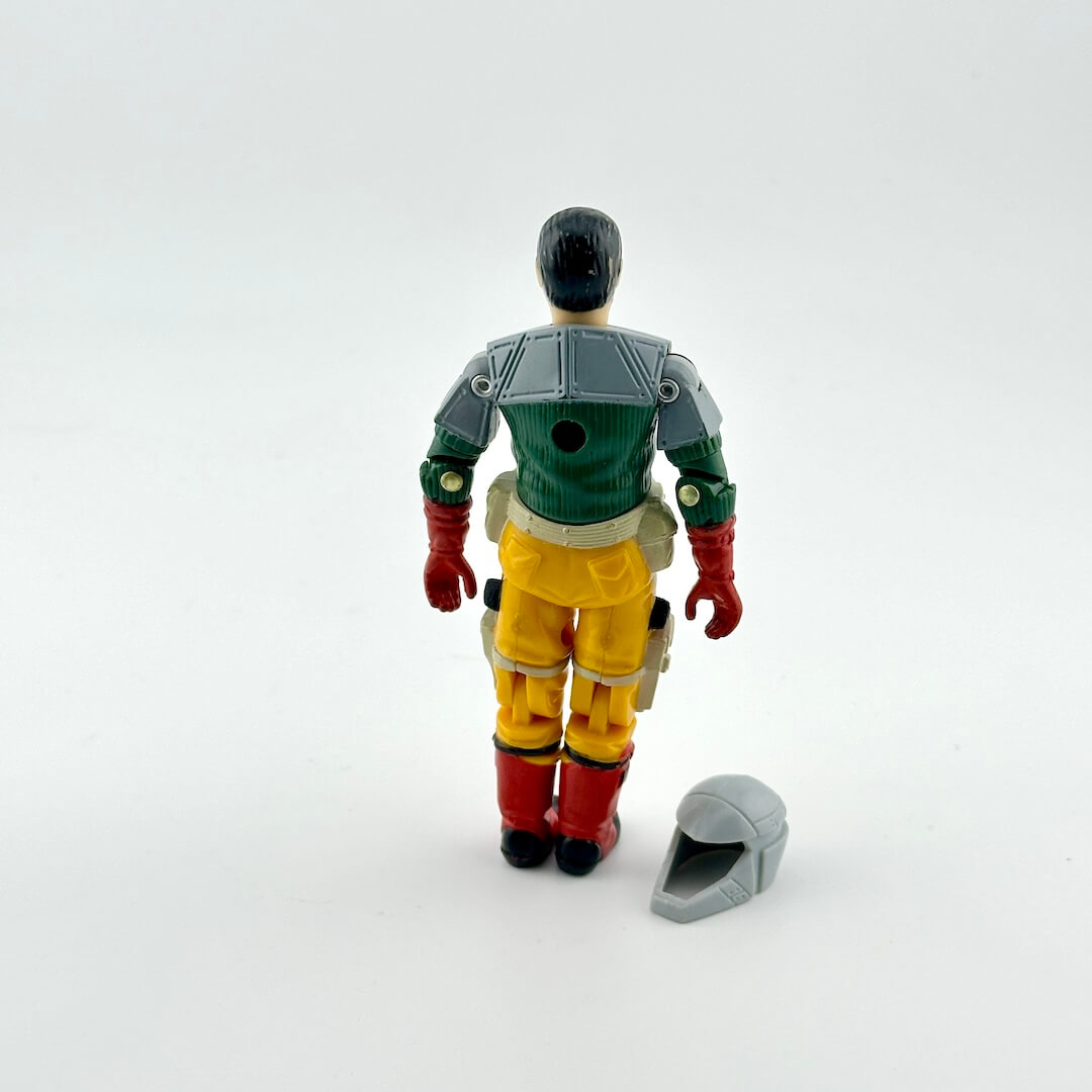 Toy figure with helmet on a white background