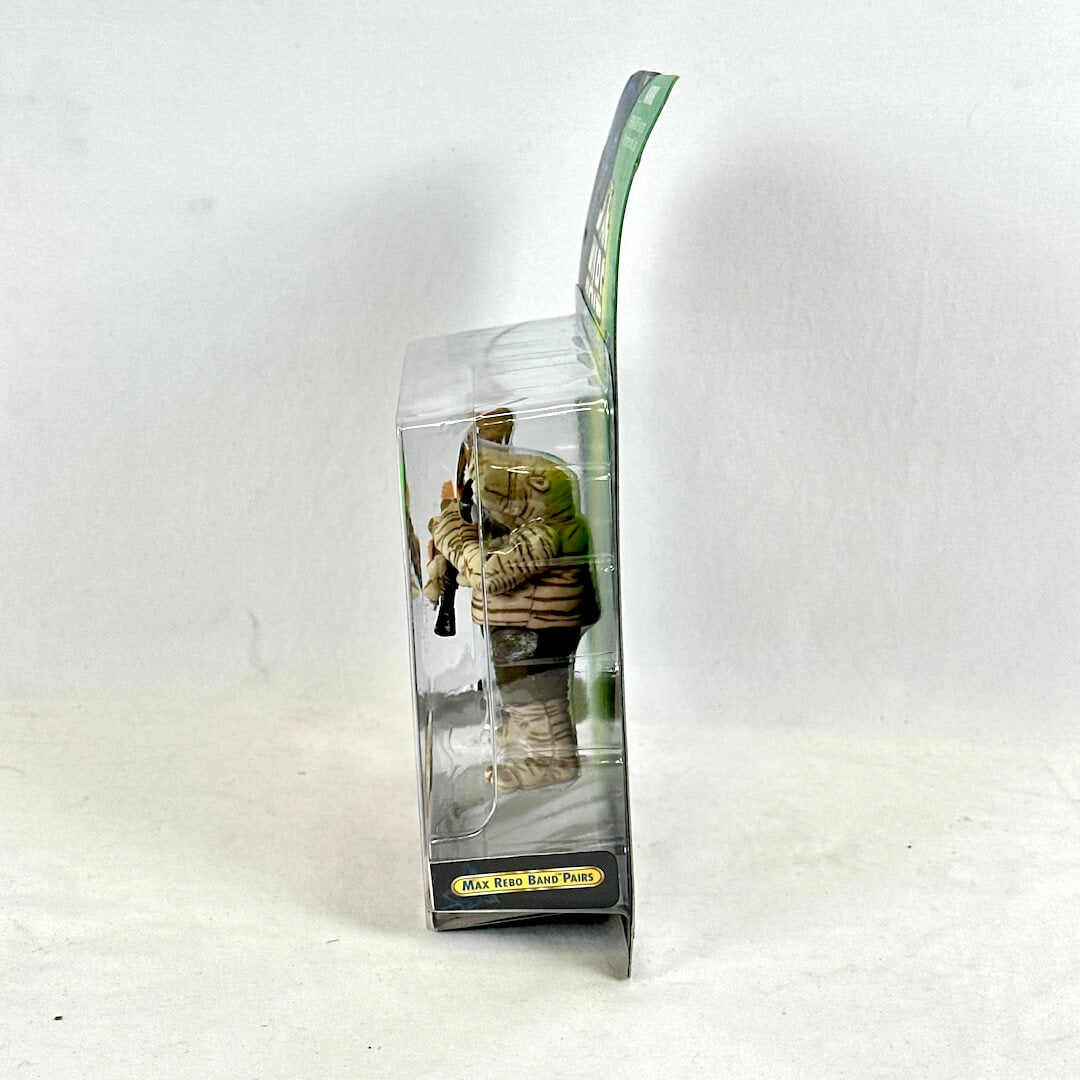 Toy figure in a clear packaging box on a white background