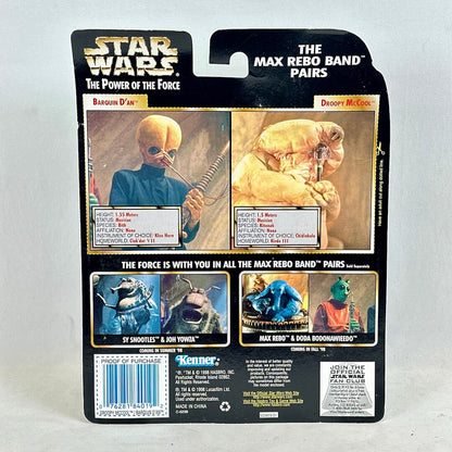 Star Wars action figure packaging with character images and text on a light gray background