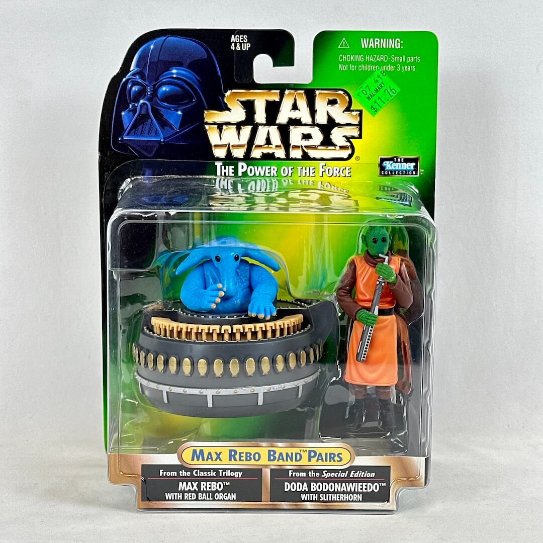 Star Wars action figure packaging featuring Max Rebo and Doda Bodonawieedo.