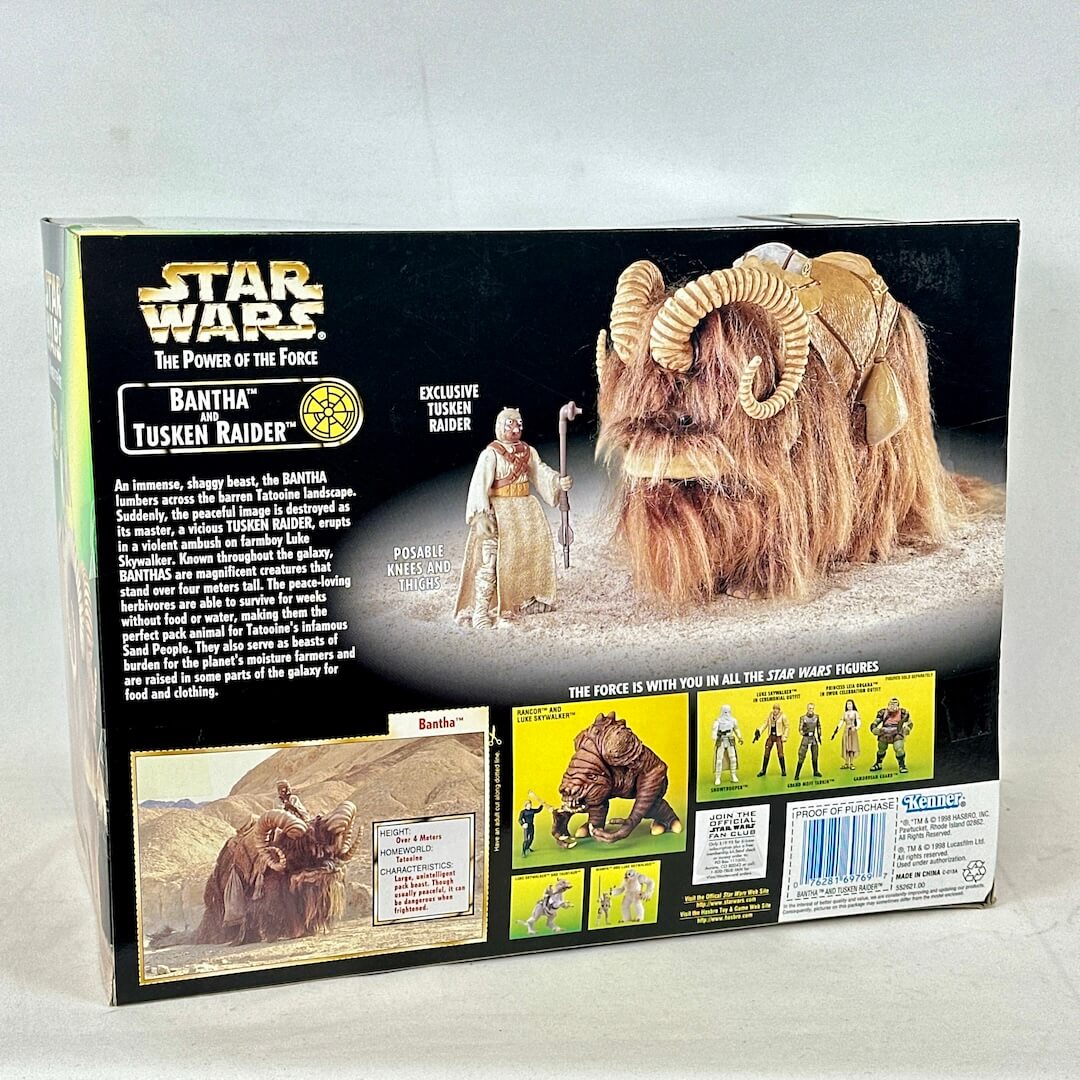 Star Wars Bantha Tusken Raider toy packaging on a white background