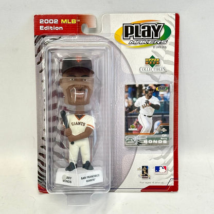 Baseball bobblehead figure in packaging with 'Playmakers' branding on a gray background
