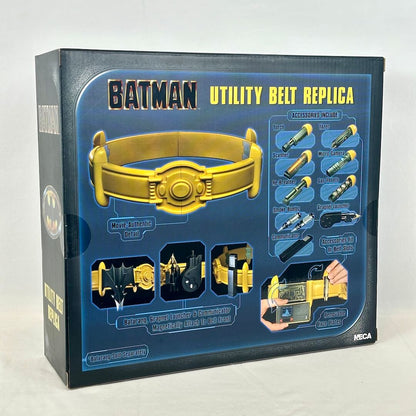 A boxed replica Batman utility belt set photographed on a plain light background. 