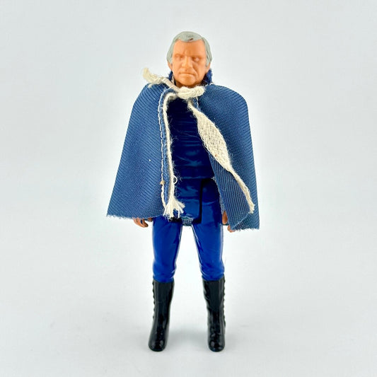 Action figure with a blue cape and outfit on a white background