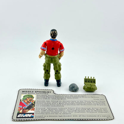 G.I. Joe action figure with accessories and a card on a white background
