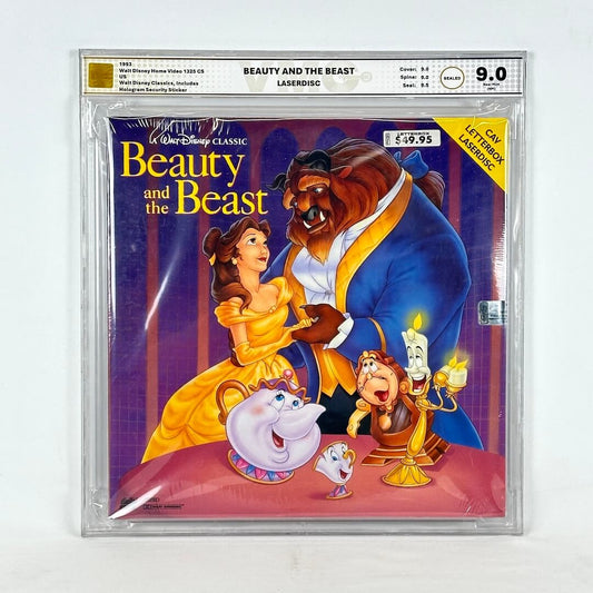 Disney's 'Beauty and the Beast' laserdisc packaging with characters on a white background