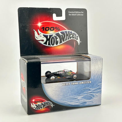 Hot Wheels Belly Tank Lakester diecast car in its original window box packaging, featuring a black and red race car.