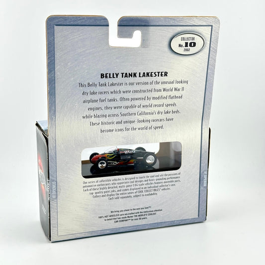 Packaged collectible model car set shown from the back, featuring a silver card insert with product description text.