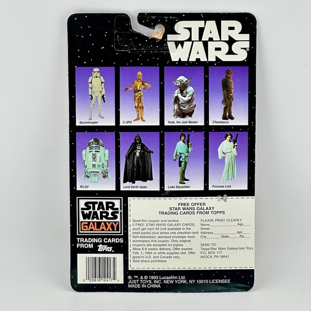 Vintage Star Wars action figure packaging with character illustrations on a white background