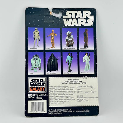 Vintage Star Wars action figure packaging with character illustrations on a gray background