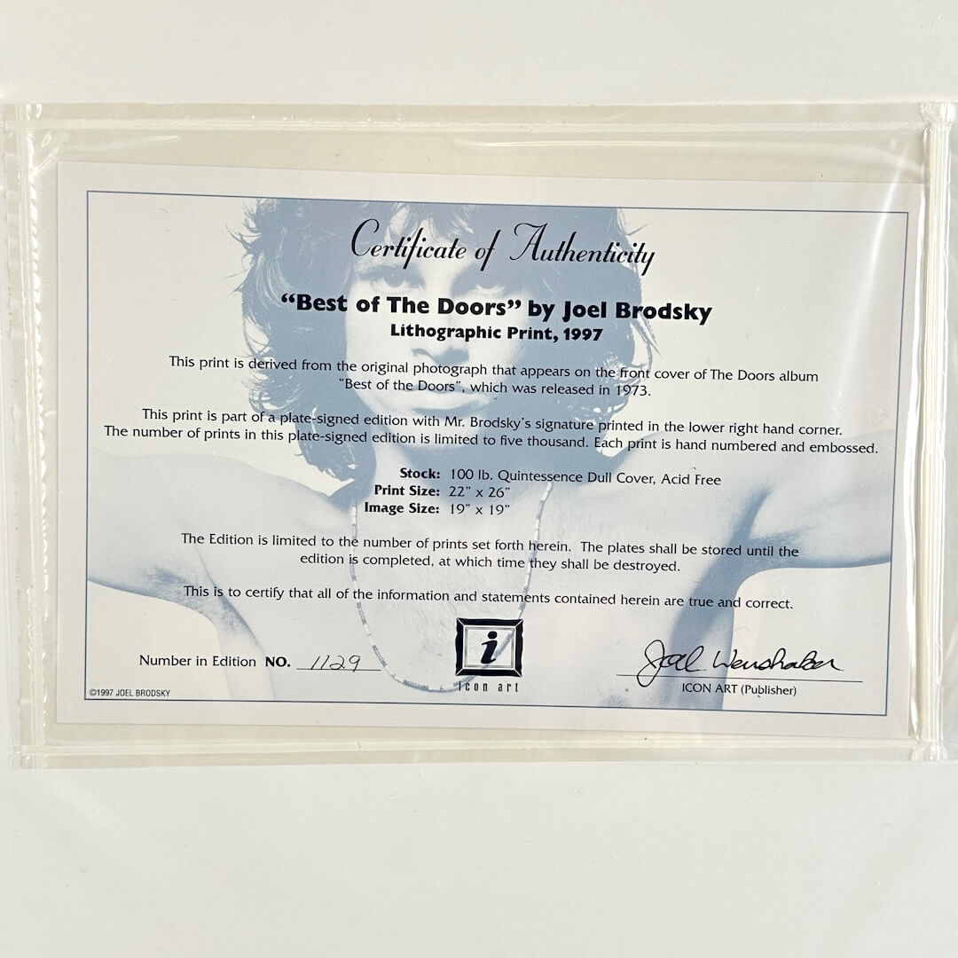 Close-up of certificate of authenticity. 