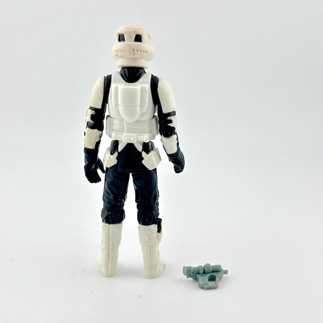 Toy figure of a stormtrooper from Star Wars on a white background