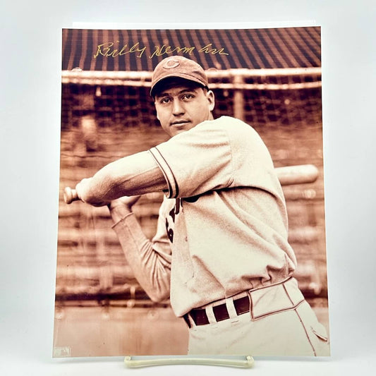 Vintage-style poster of a baseball player in a batting stance with 'Billy Herman' signature.