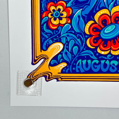 Bottom left corner of poster featuring perfect edges and corner. 