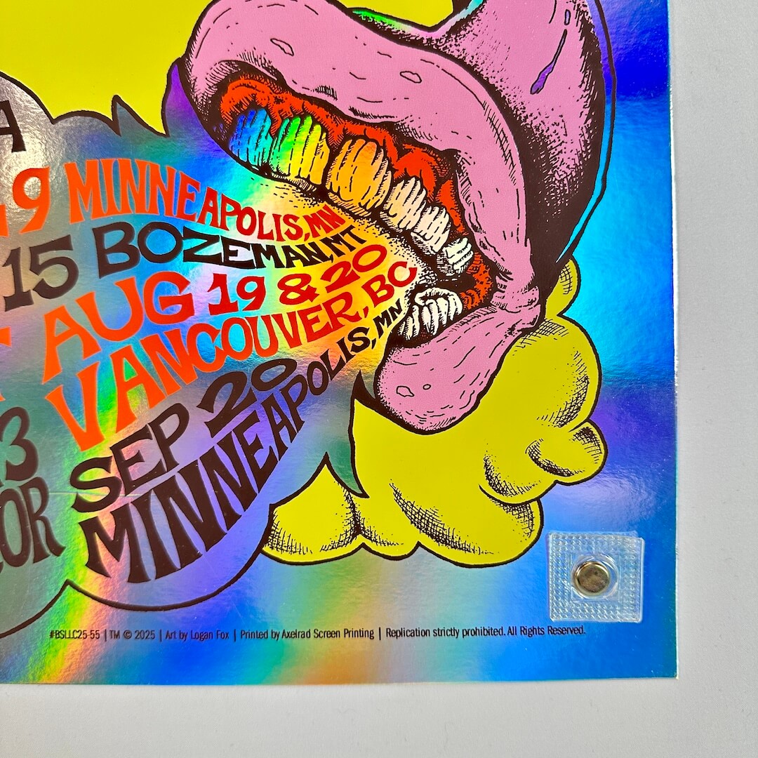Colorful poster with text and graphic design elements on a white background. Bottom right corner.