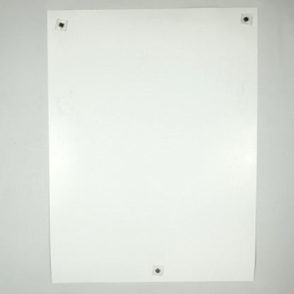 Backside of white poster showing no damage to face, corners, or edges, against white background.