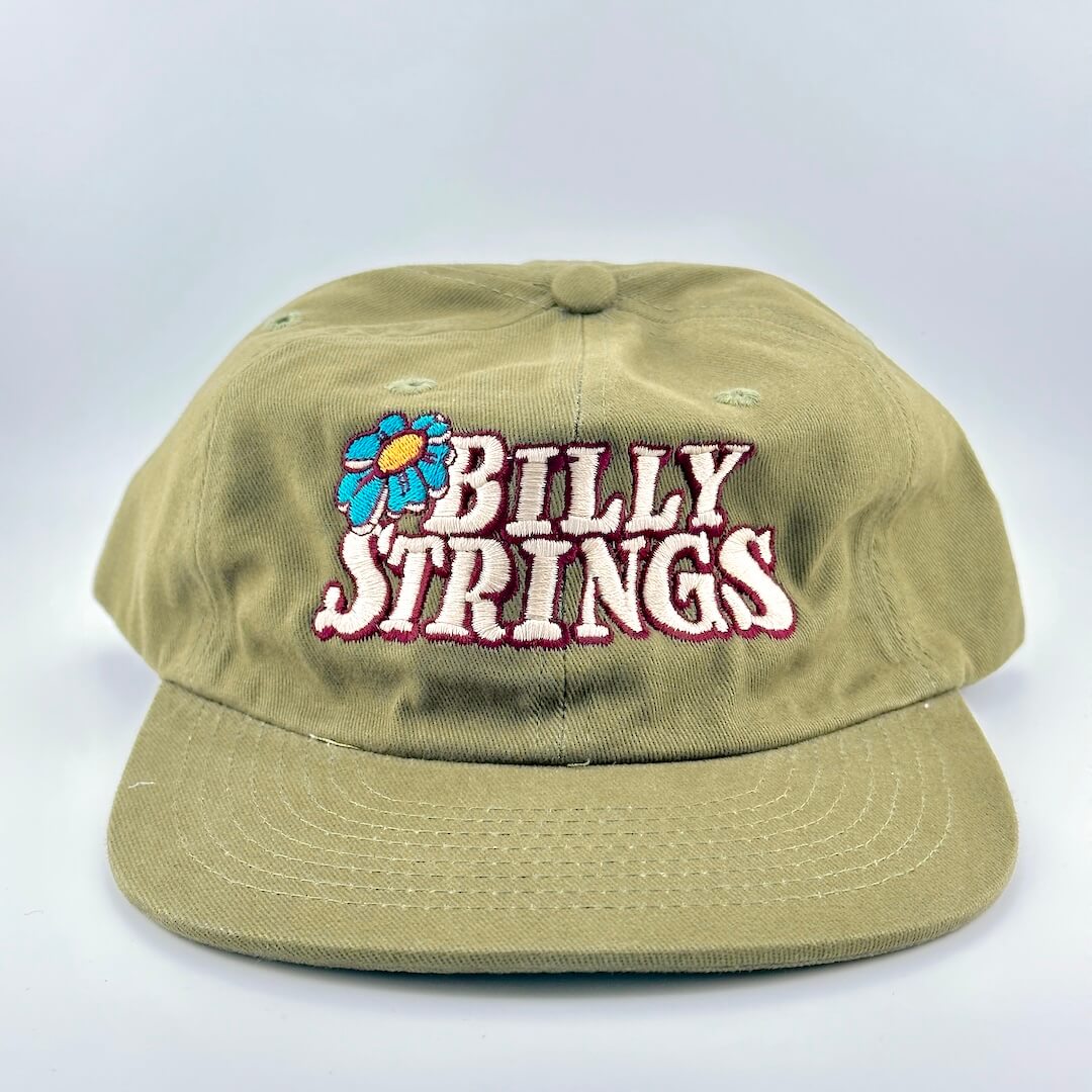 Green Khaki cap with 'Billy Strings' logo on a light gray background