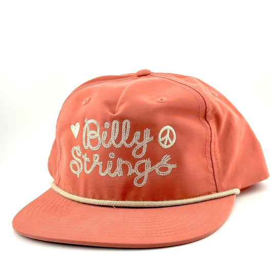 Coral cap with 'Billy Strings' logo on a white background