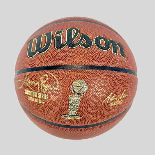 Basketball with Wilson branding and a trophy emblem on a white background