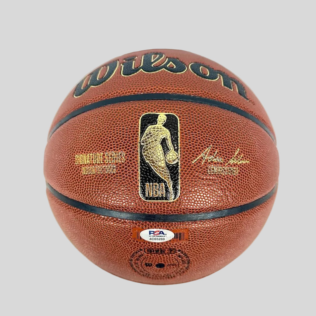 Basketball with Wilson and NBA logos on a white background