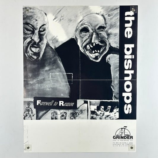 Black and white poster with two figures and white banner along bottom.