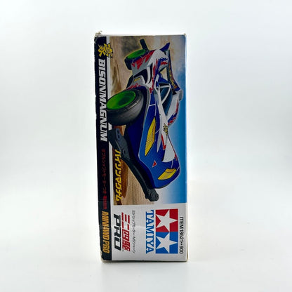 Tamiya Bison Magnum 1/12 scale model kit box, featuring a blue, white, and red racing car illustration on a clean white background.
