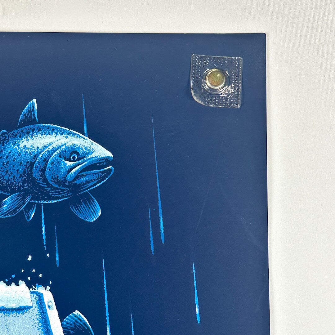 Top right corner of poster showing good corner and edges, slight scuff lines to background.