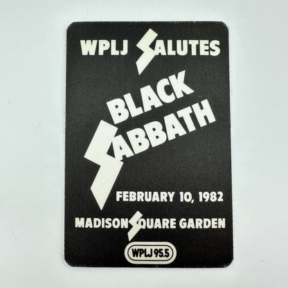 Black and white fabric event pass for Black Sabbath against white background. 