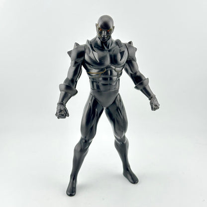 Black superhero action figure on a white background