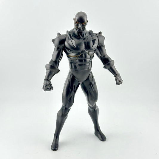 Black superhero action figure on a white background