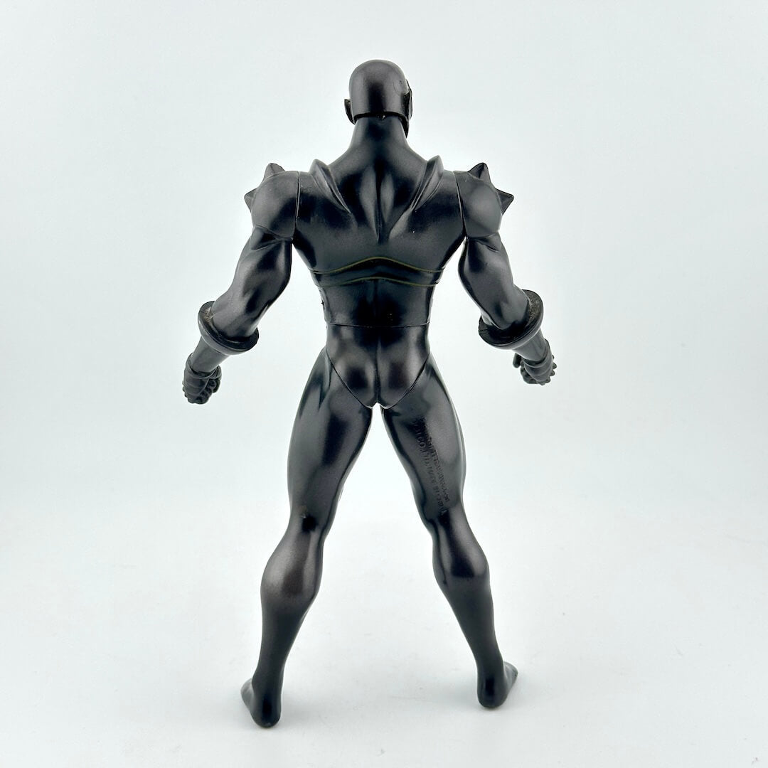 Black superhero action figure on a white background