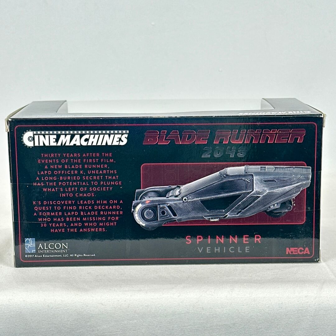 Blade Runner 2049 Spinner vehicle packaging by NECA on a white background
