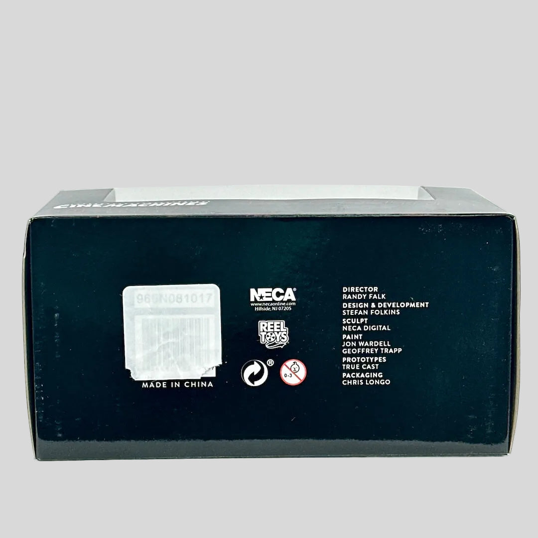 Back of a NECA product packaging with branding and product details.