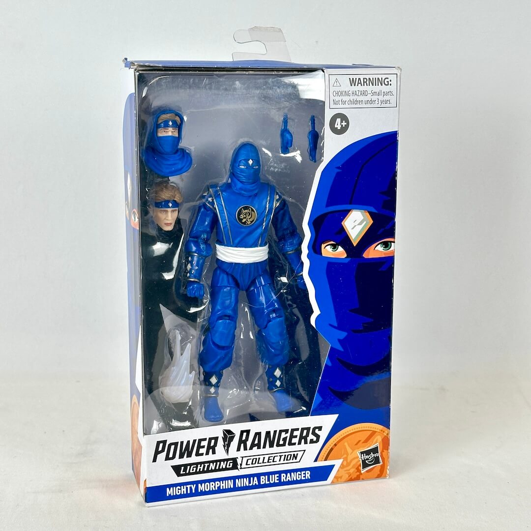 Power Rangers Lightning Collection Mighty Morphin Ninja Blue Ranger action figure in its original window box packaging.