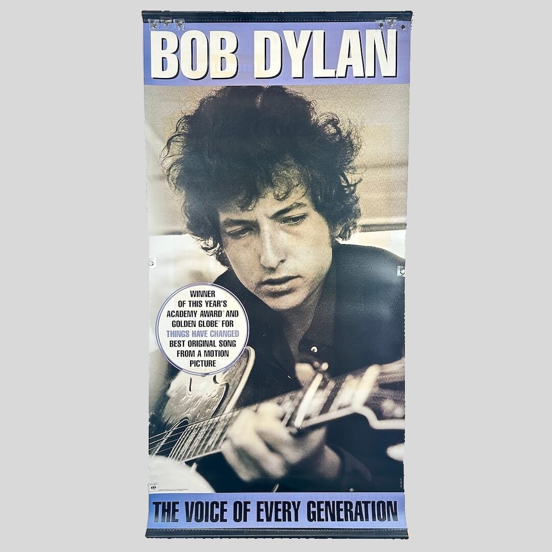 Bob Dylan poster with a portrait and text on a white background