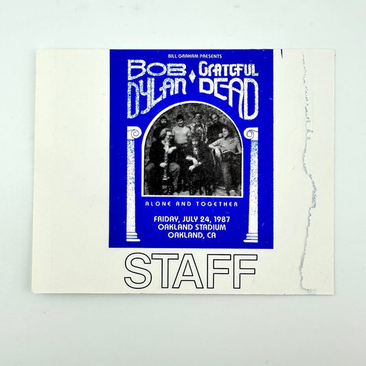 Staff pass for Bob Dylan and The Grateful Dead concert at Oakland Stadium, 1987