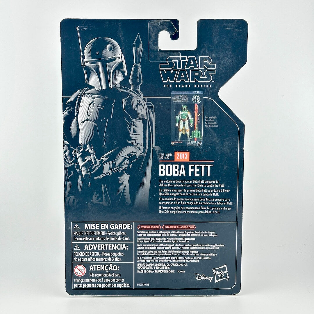 Back of Star Wars action figure packaging with product details, character sketch and warning labels. 