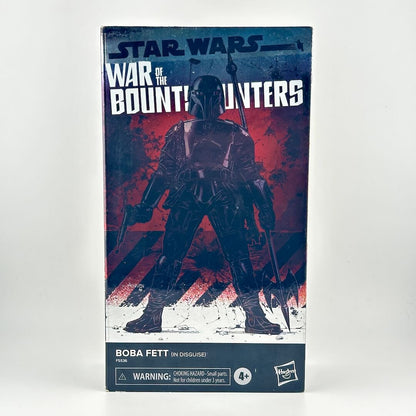 Star Wars War of the Bounty Hunters Boba Fett (in disguise) action figure box by Hasbro, featuring Boba Fett artwork.